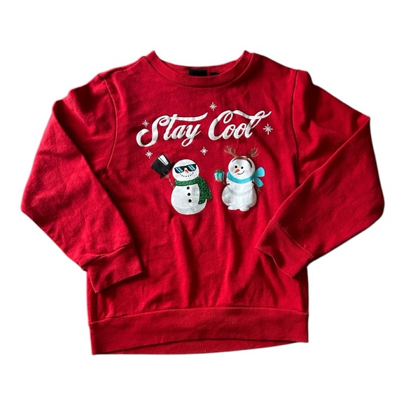 MAD ENGINE Kids “Stay Cool” Snowman Graphic Holiday Pullover Sweatshirt. - Picture 2 of 4